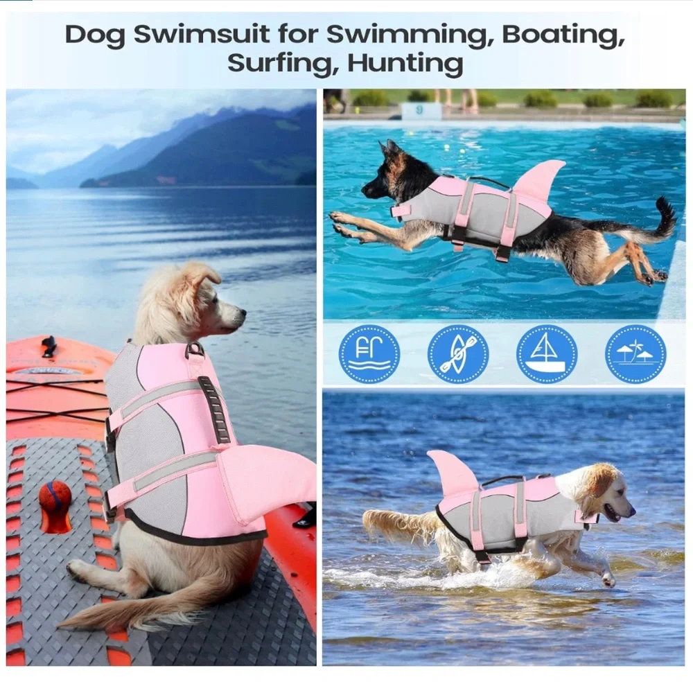Dog Life Jacket Vest (Pink‎ & Gray Shark Fin) w/Rescue Handle NWOT